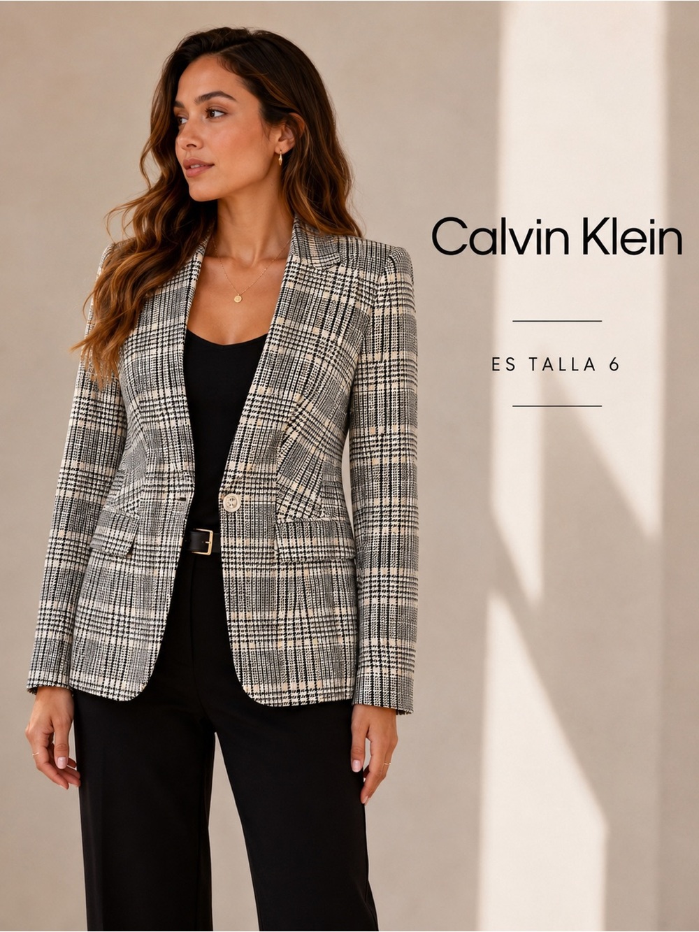 Calvin Klein Black & White Plaid Single-Button Blazer